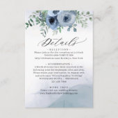 Dusty Blue Floral Waterverf Wedding Details Informatiekaartje (Voorkant)