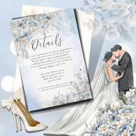 Dusty Blue Floral Waterverf Wedding Informatiekaartje