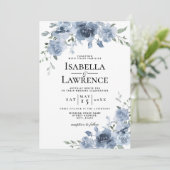 Dusty Blue Floral Waterverf Wedding Kaart (Staand voorkant)