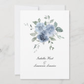 Dusty Blue Floral Waterverf Wedding Kaart (Achterkant)