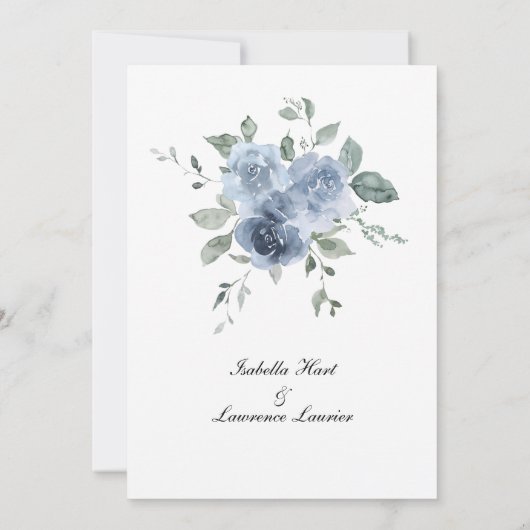 Dusty Blue Floral Waterverf Wedding Kaart (Achterkant)