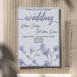 Dusty Blue Floral Waterverf Wedding Kaart