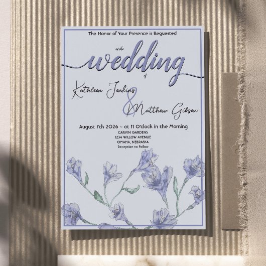 Dusty Blue Floral Waterverf Wedding Kaart