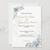 Dusty Blue Floral Waterverf Wedding Kaart (Voorkant)