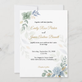Dusty Blue Floral Waterverf Wedding Kaart