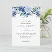 Dusty Blue Floral Waterverf Wedding Kaart (Staand voorkant)