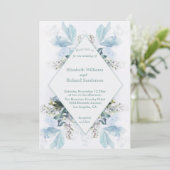 Dusty Blue Floral Waterverf Wedding Kaart (Staand voorkant)
