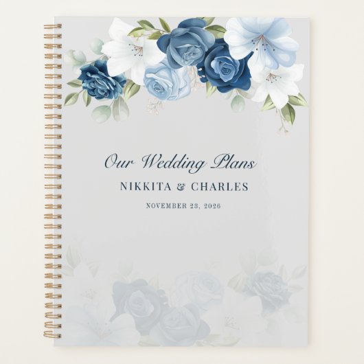 Dusty Blue Floral Waterverf Wedding Planner (Voorkant)
