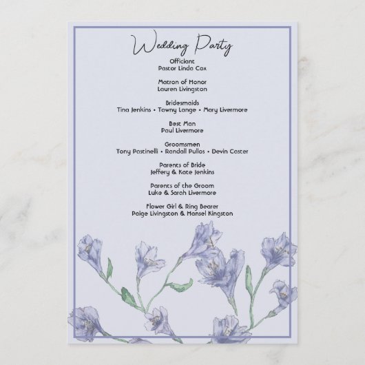 Dusty Blue Floral Waterverf Wedding Programmakaart (Achterkant)