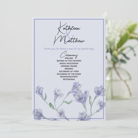 Dusty Blue Floral Waterverf Wedding Programmakaart (Staand voorkant)