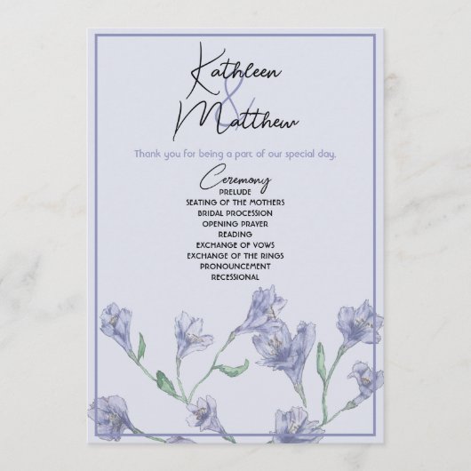 Dusty Blue Floral Waterverf Wedding Programmakaart (Voorkant)