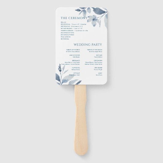 Dusty Blue Floral Waterverf Wedding Programme Fan Handwaaier (Achterkant)