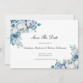 Dusty Blue Floral Waterverf Wedding QR Code Save The Date (Voorkant)