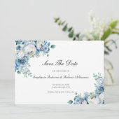Dusty Blue Floral Waterverf Wedding QR Code Save The Date (Staand voorkant)