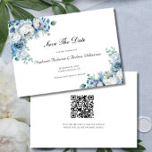 Dusty Blue Floral Waterverf Wedding QR Code Save The Date