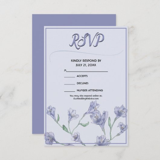 Dusty Blue Floral Waterverf Wedding RSVP (Voorkant / Achterkant)