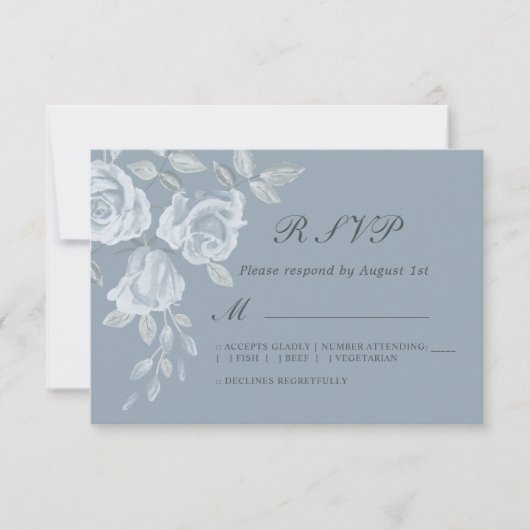 Dusty Blue Floral Waterverf Wedding RSVP (Voorkant)