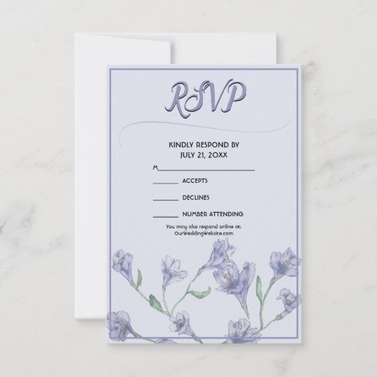 Dusty Blue Floral Waterverf Wedding RSVP Kaartje (Voorkant)