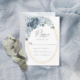 Dusty Blue Floral Waterverf Wedding RSVP Kaartje
