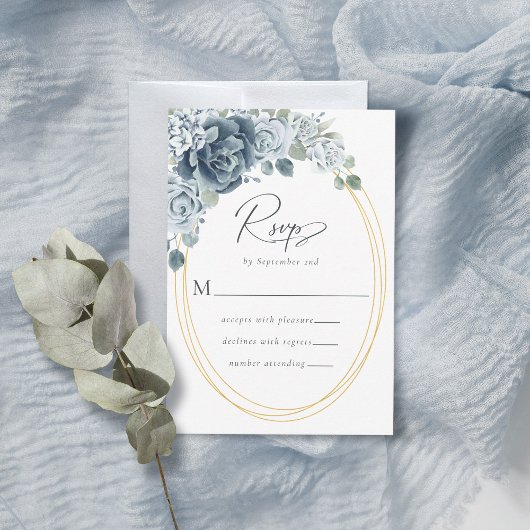 Dusty Blue Floral Waterverf Wedding RSVP Kaartje