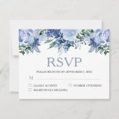 Dusty Blue Floral Waterverf Wedding RSVP Kaartje (Voorkant)