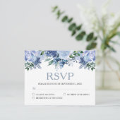 Dusty Blue Floral Waterverf Wedding RSVP Kaartje (Staand voorkant)