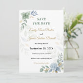Dusty Blue Floral Waterverf Wedding Save The Date (Staand voorkant)
