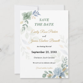 Dusty Blue Floral Waterverf Wedding Save The Date