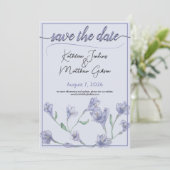 Dusty Blue Floral Waterverf Wedding Save The Date (Staand voorkant)