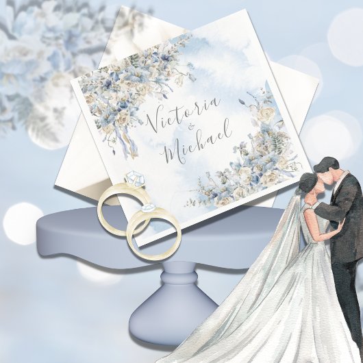 Dusty Blue Floral Waterverf Wedding Servet