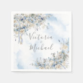Dusty Blue Floral Waterverf Wedding Servet (Voorkant)