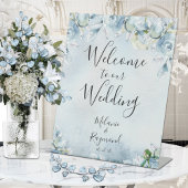 Dusty Blue Floral Waterverf Welkom bij bruiloft Reclamebord Met Voetstuk