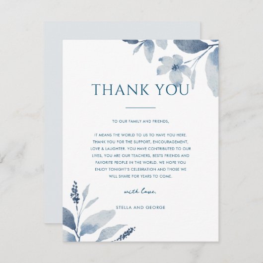 Dusty Blue Floral Weddenschap Bedankt dat je kaart (Voorkant / Achterkant)
