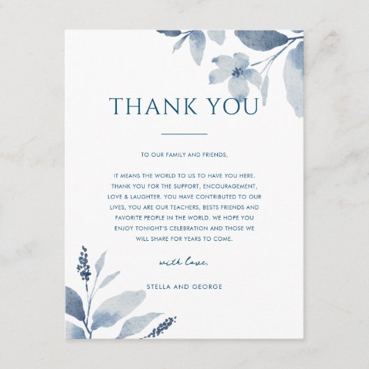 Dusty Blue Floral Weddenschap Bedankt dat je kaart (Voorkant)