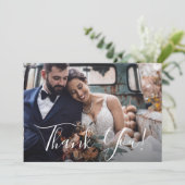 Dusty Blue Floral Weddenschap Foto bedankt (Staand voorkant)