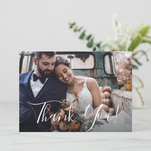 Dusty Blue Floral Weddenschap Foto bedankt (Staand voorkant)