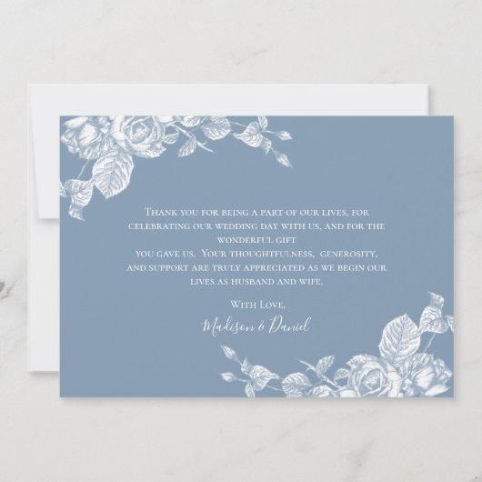 Dusty Blue Floral Weddenschap Foto bedankt (Achterkant)