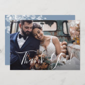 Dusty Blue Floral Weddenschap Foto bedankt (Voorkant / Achterkant)