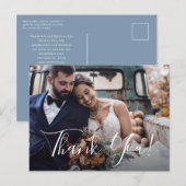 Dusty Blue Floral Weddenschap Foto bedankt Briefkaart (Voorkant / Achterkant)