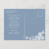 Dusty Blue Floral Weddenschap Foto bedankt Briefkaart (Achterkant)