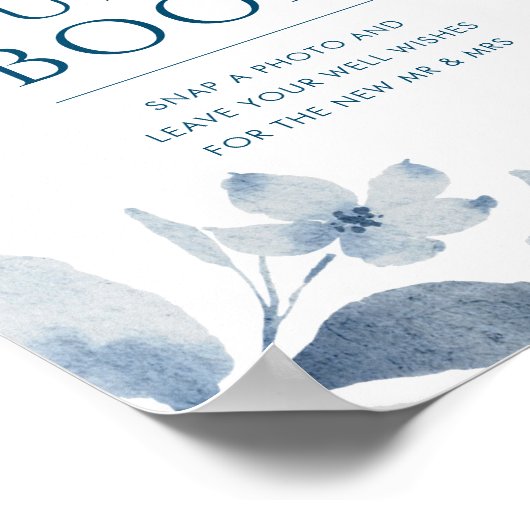 Dusty Blue Floral Weddenschap Foto Guest Book Sign Poster (Hoek)