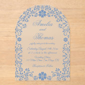 Dusty Blue Floral Wedding Acryl Uitnodigingen (Voorkant)