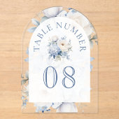 Dusty Blue Floral Wedding Acrylic Table Number Acryl Uitnodigingen (Voorkant)