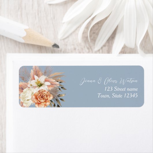 Dusty Blue Floral Wedding Address Label (Insitu)