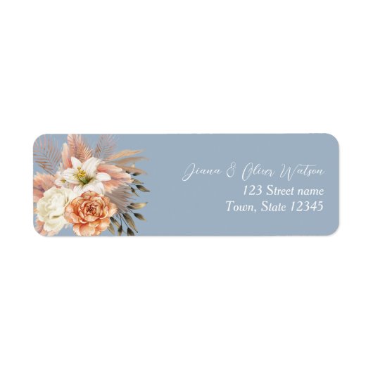Dusty Blue Floral Wedding Address Label (Voorkant)