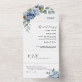 Dusty Blue Floral Wedding All In One Uitnodiging (Binnen)