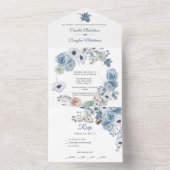 Dusty Blue Floral Wedding | Alle in één uitnodigin All In One Uitnodiging (Binnen)