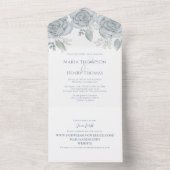 Dusty Blue Floral Wedding Alles in één All In One Uitnodiging (Binnen)