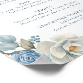 Dusty Blue Floral Wedding Bar Menu Trouwen Drinken Poster (Hoek)