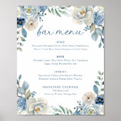Dusty Blue Floral Wedding Bar Menu Trouwen Drinken Poster (Voorkant)